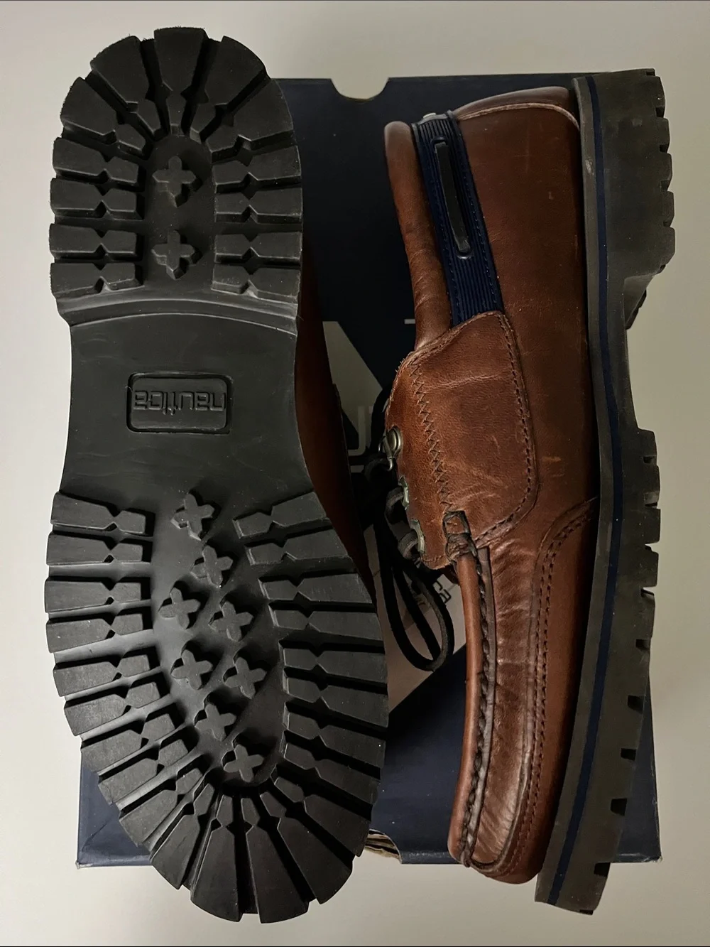 Nautica Men’s Brown Leather Boat Shoes - Classic Lace-Up